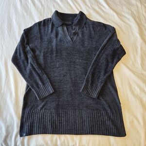 Barefoot Dreams CozyChic Ultra Lite, Placket Pullover Sweater, Gray, Size M